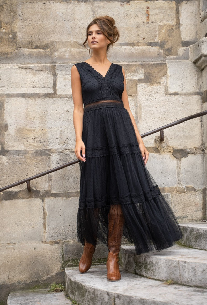 Robe longue Nikky tulle plumetis