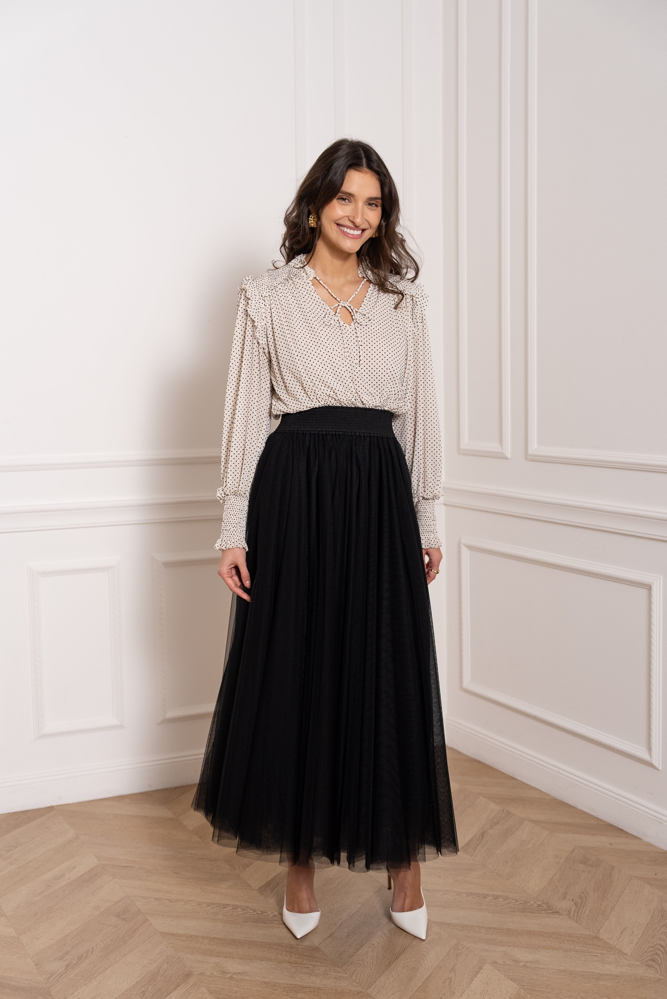 Blouse Coco en dentelle plumetis à pois