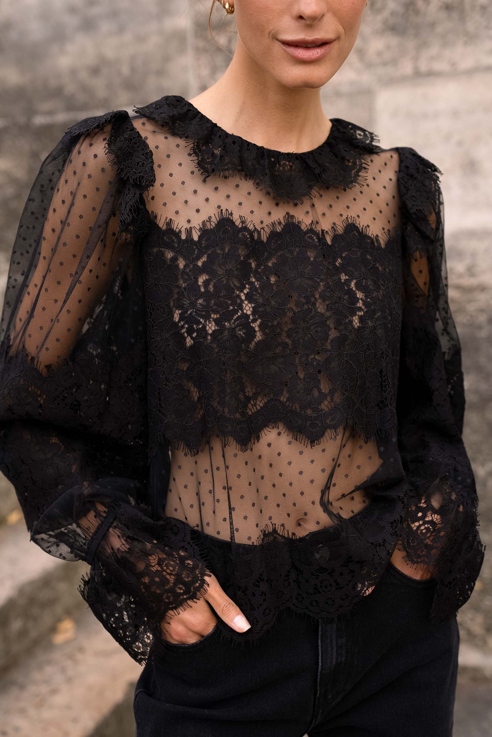 Blouse col claudine en dentelle