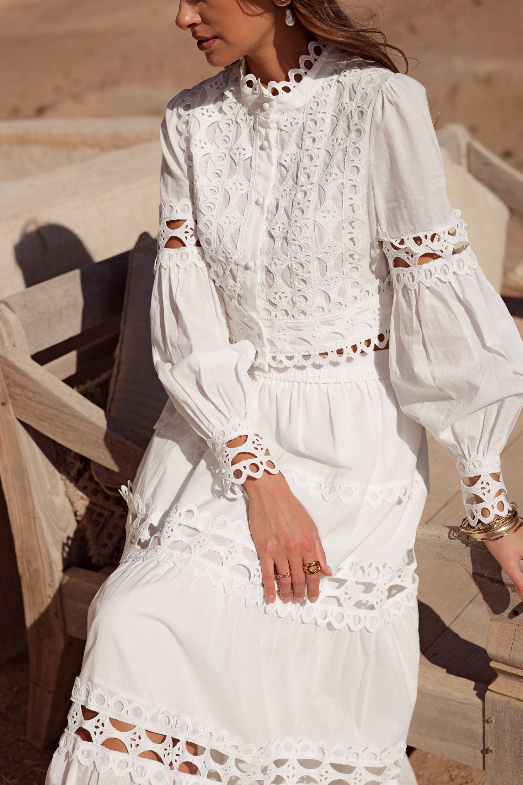 Chemise crop Ellie en coton ajouré