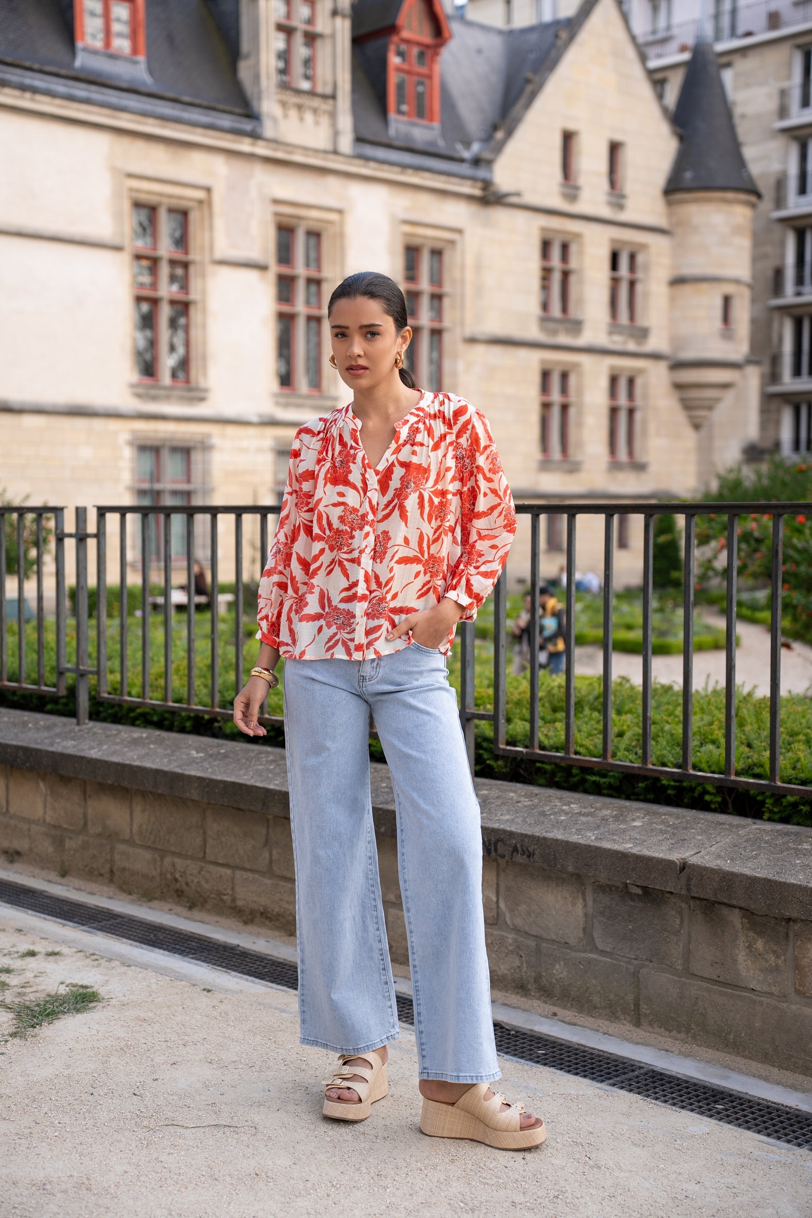 Chemise Eléna en soie imprimée fleurie