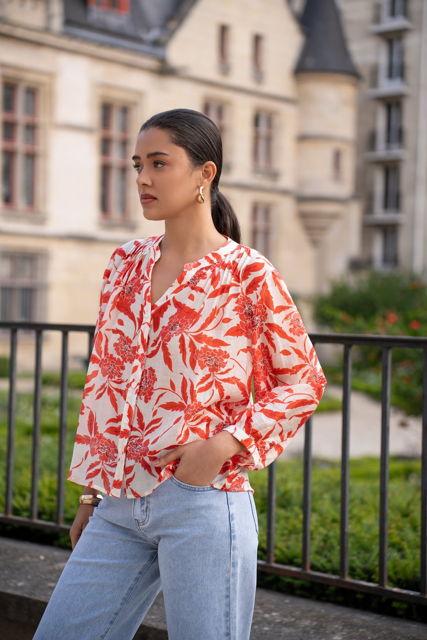 Chemise Eléna en soie imprimée fleurie