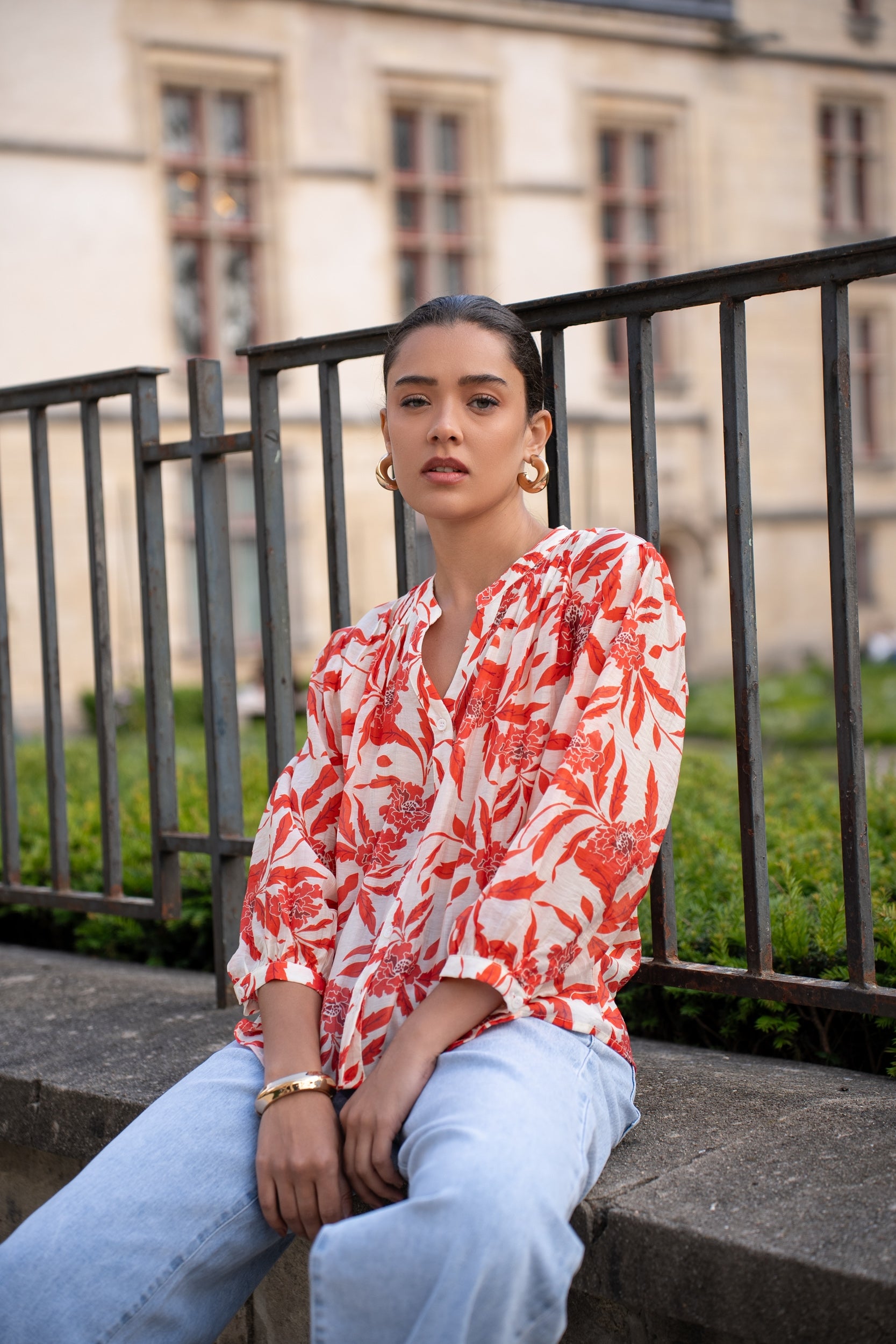 Chemise Eléna en soie imprimée fleurie