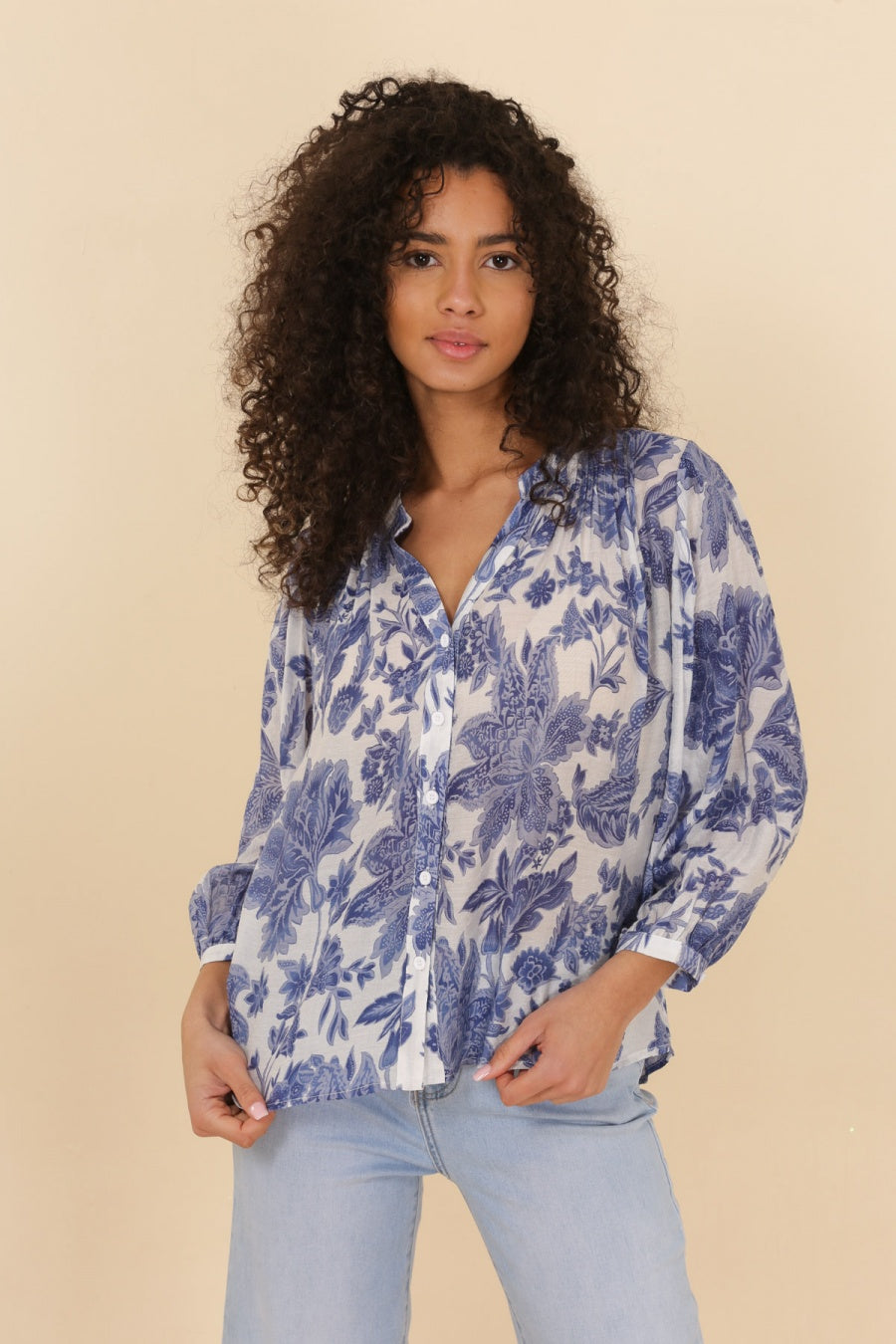 Chemise Eléna en soie imprimée fleurie