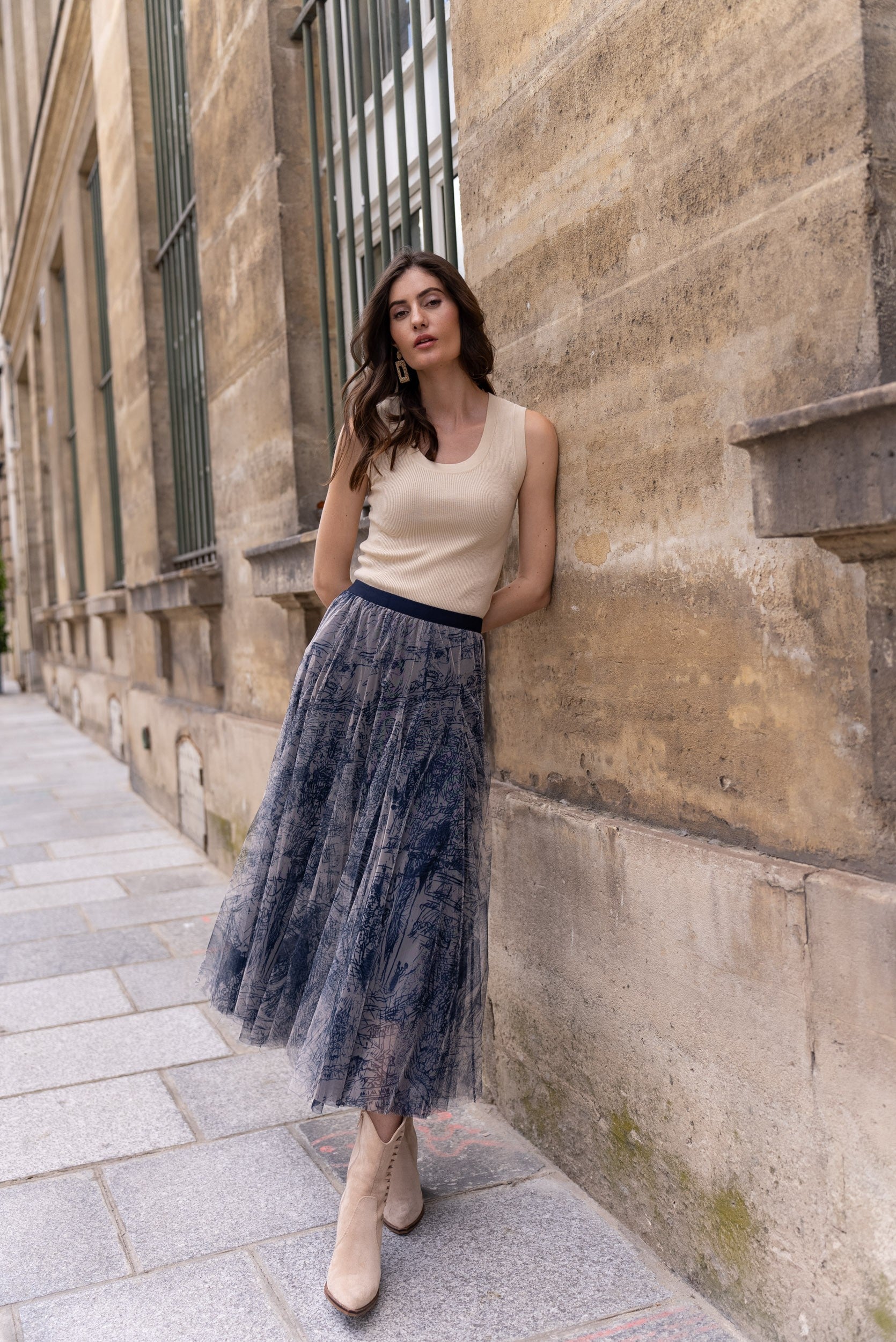 Jupe Ambre en tulle imprimé toile de Jouy