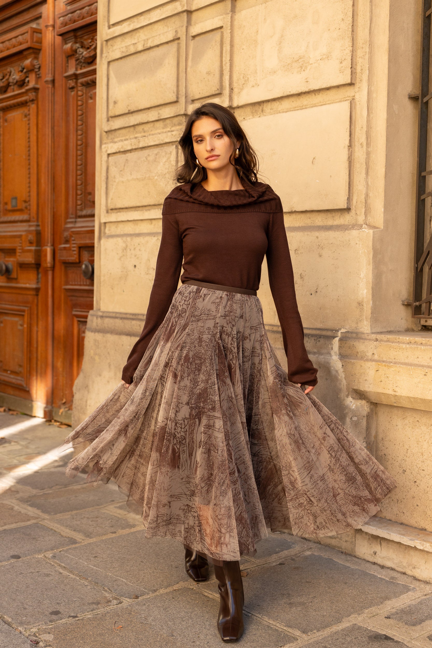 Jupe Ambre en tulle imprimé toile de Jouy