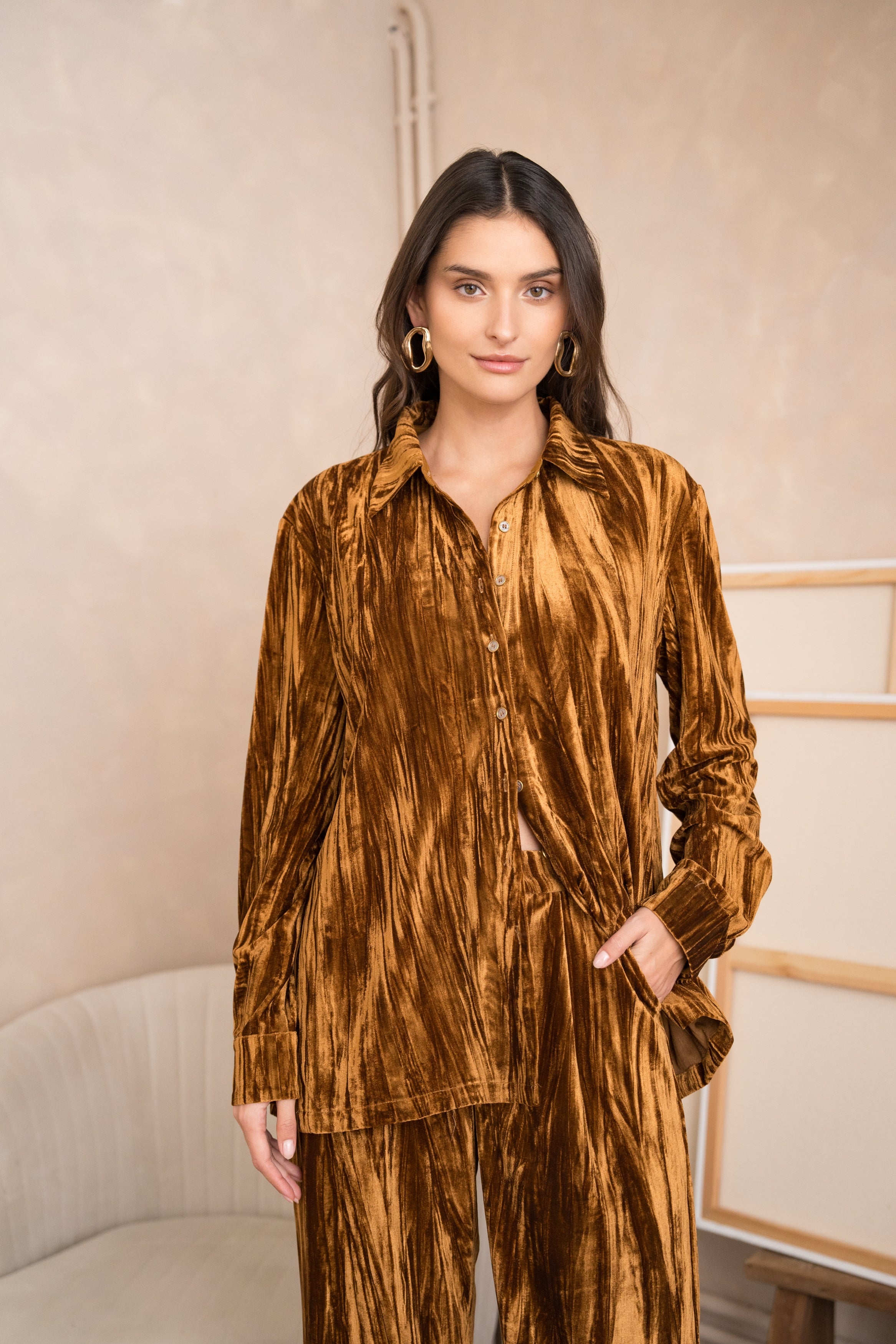 Chemise oversize Georgia en velours froissé