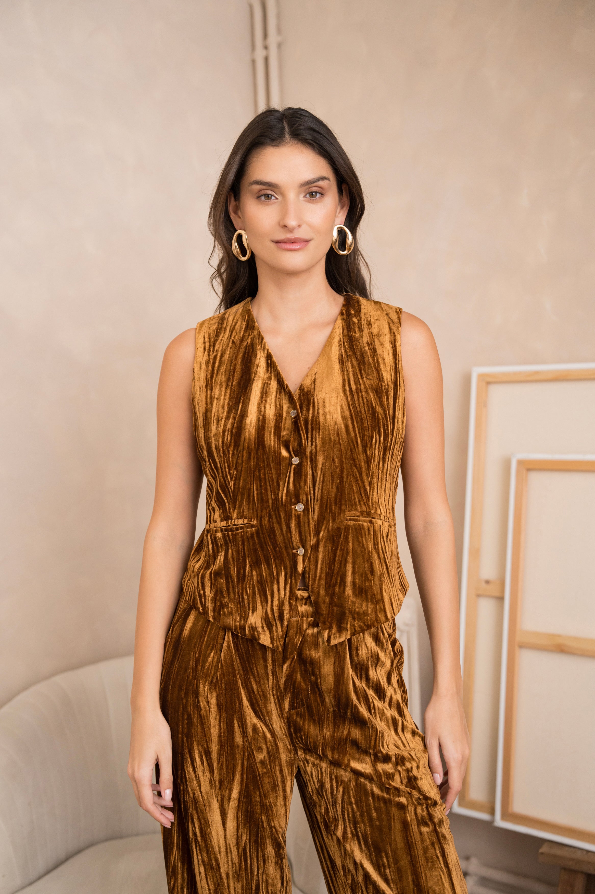 Gilet Georgia sans manches en velours froissé