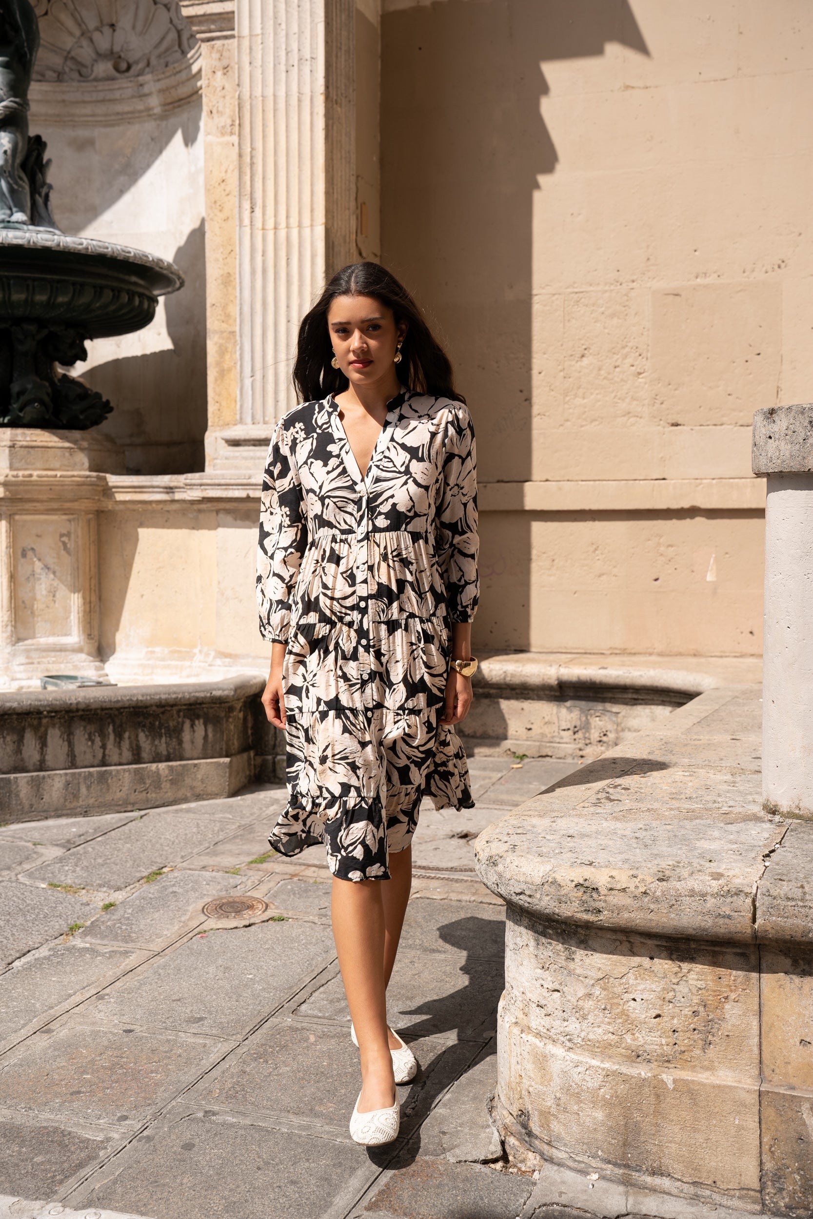 Robe mi-longue Sienna imprimé en soie