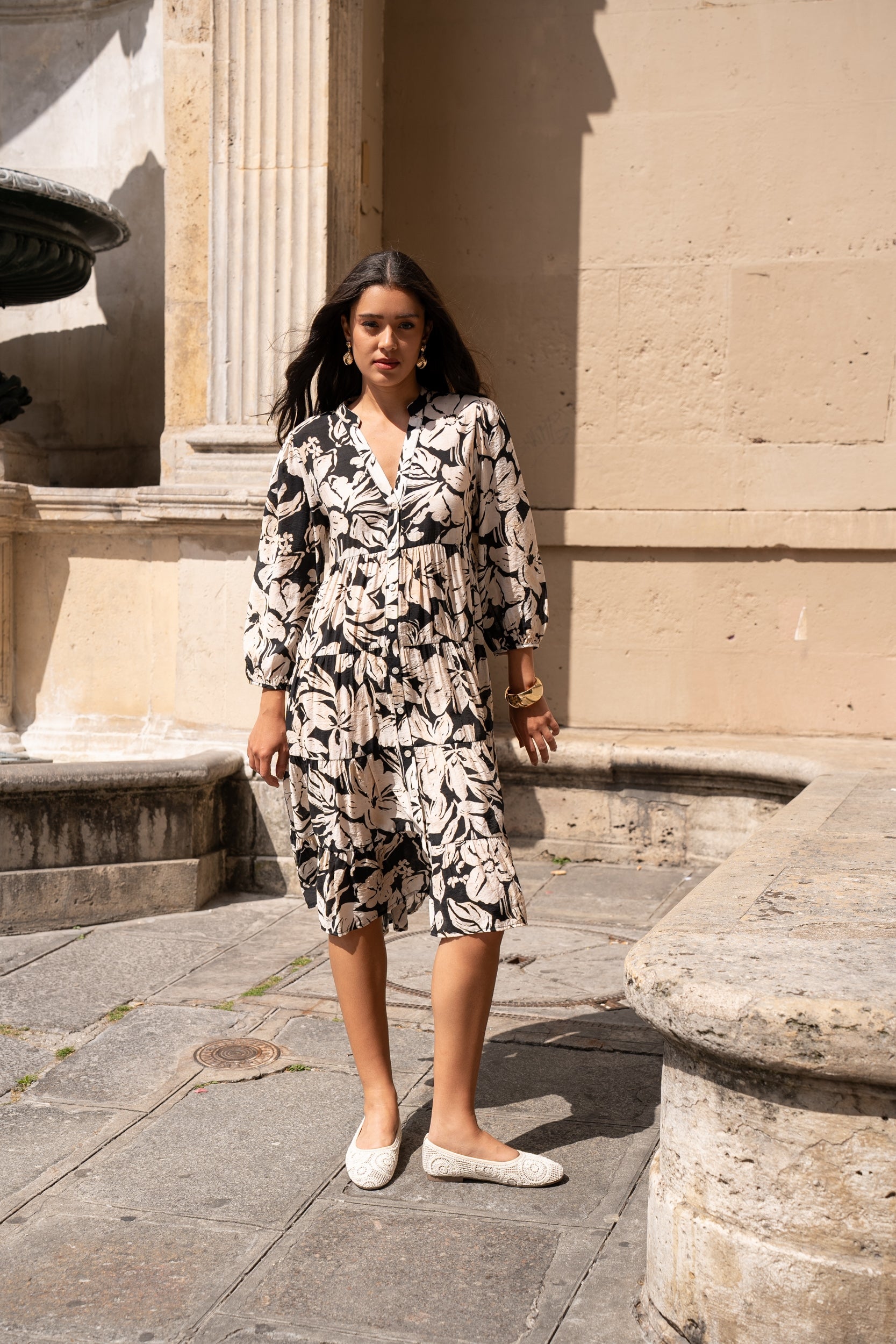 Robe mi-longue Sienna imprimé en soie
