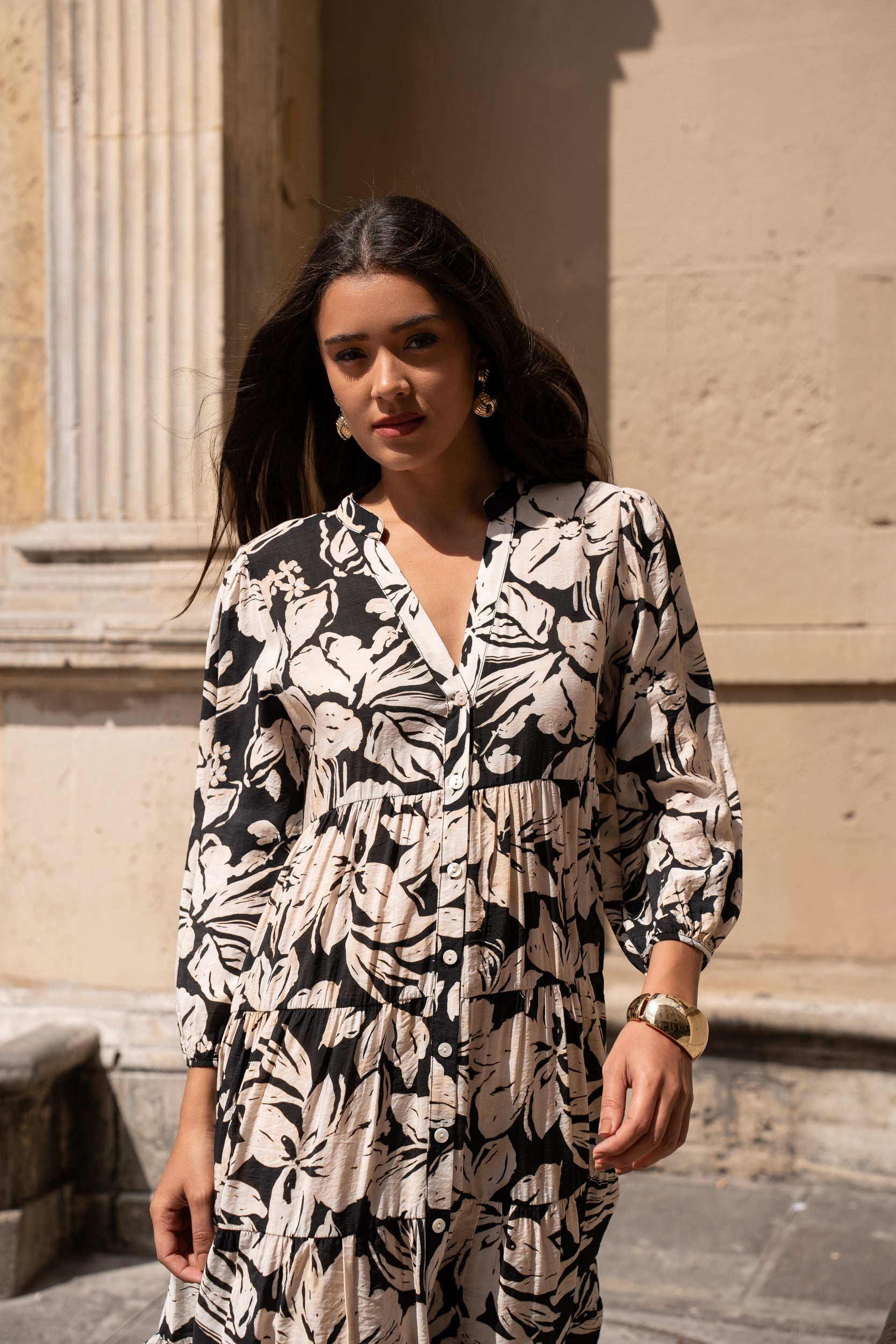Robe mi-longue Sienna imprimé en soie