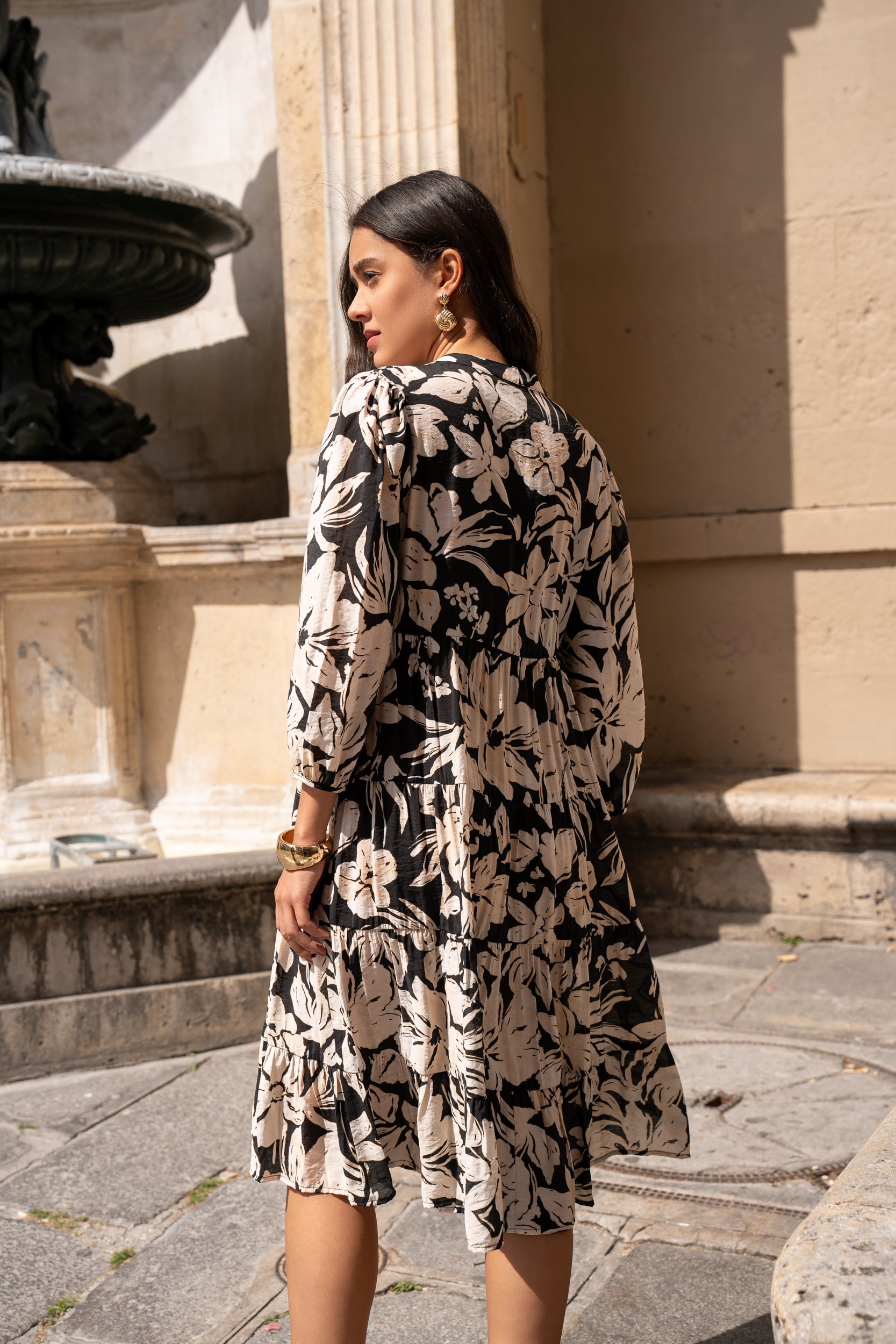 Robe mi-longue Sienna imprimé en soie