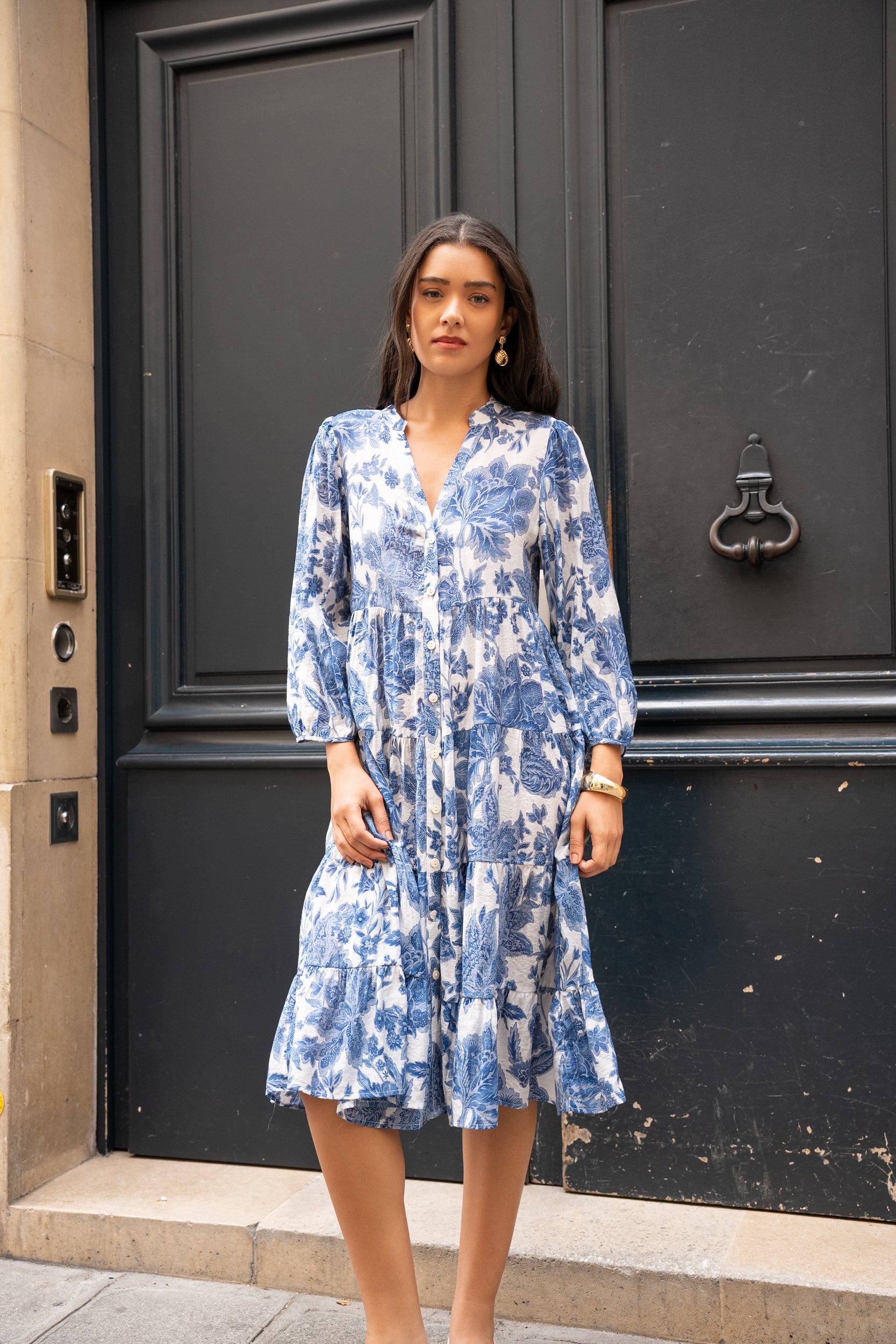Robe mi-longue Sienna imprimé en soie