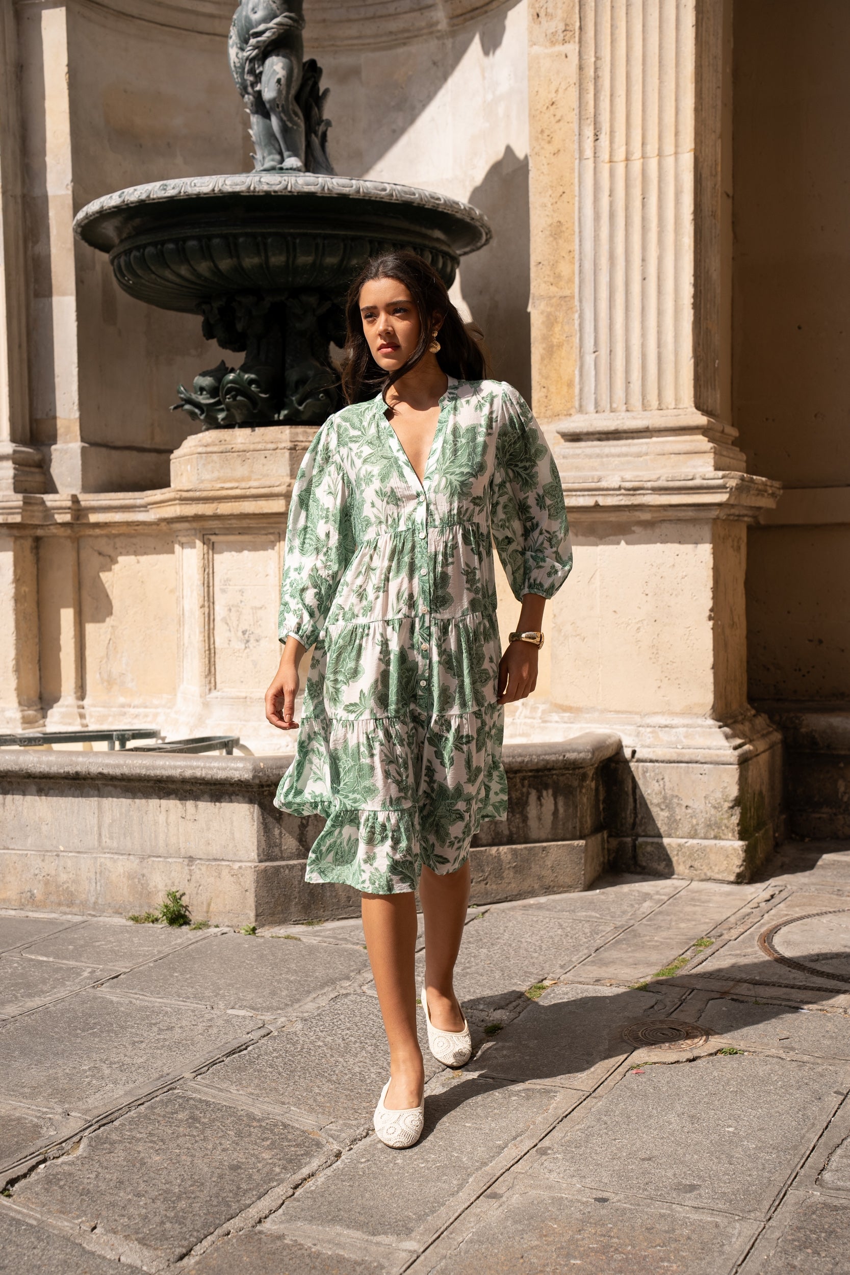 Robe mi-longue Sienna imprimé en soie