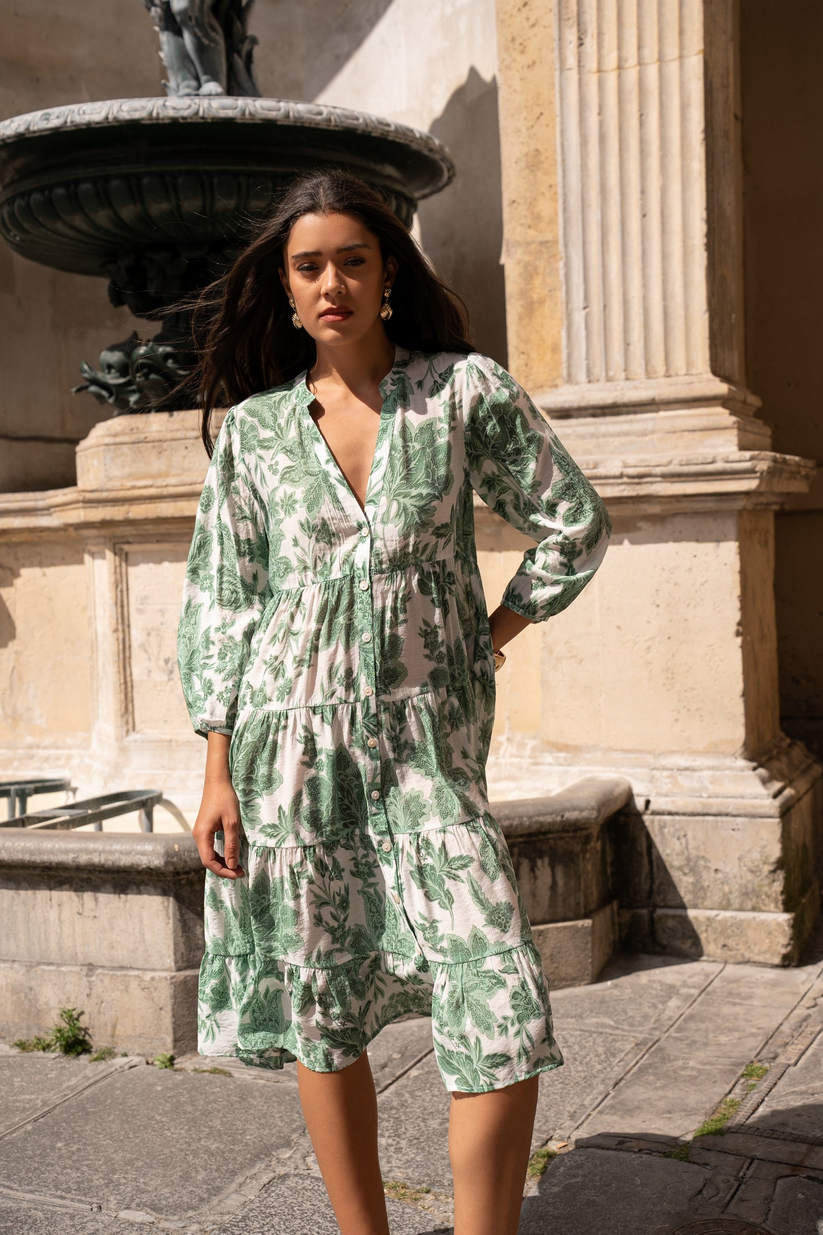 Robe mi-longue Sienna imprimé en soie