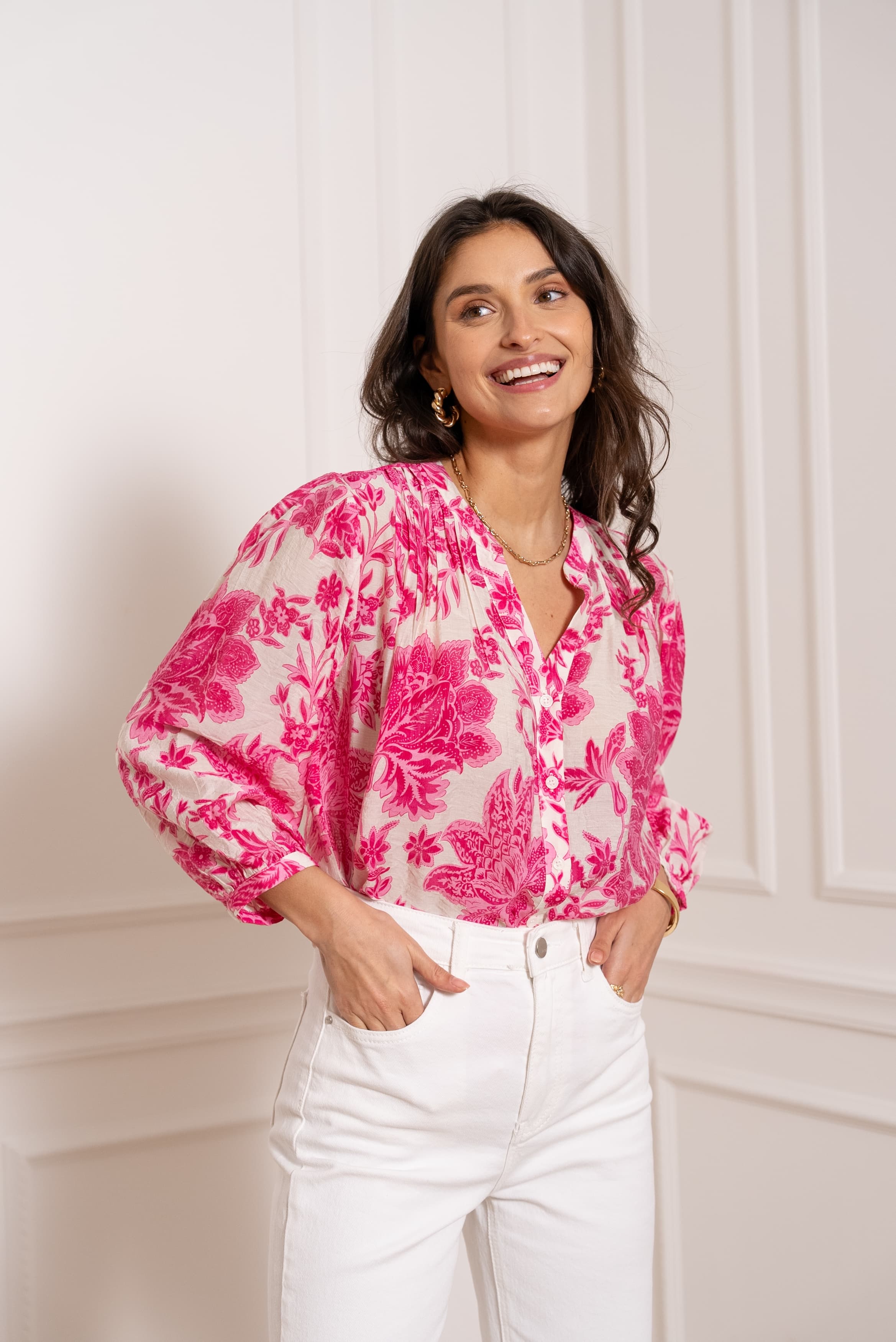 Chemise Eléna en soie imprimée fleurie