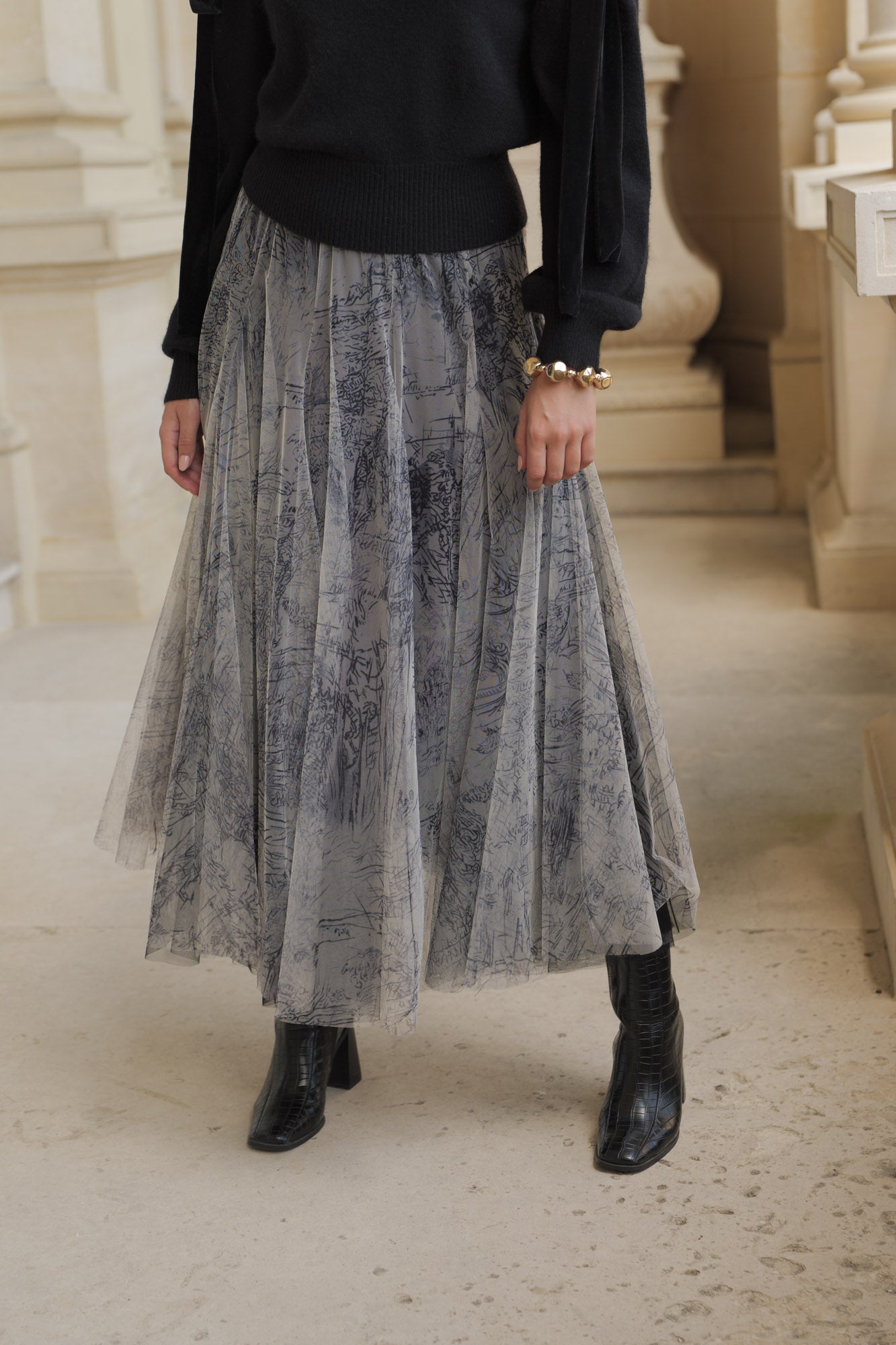 Jupe Ambre en tulle imprimé toile de Jouy