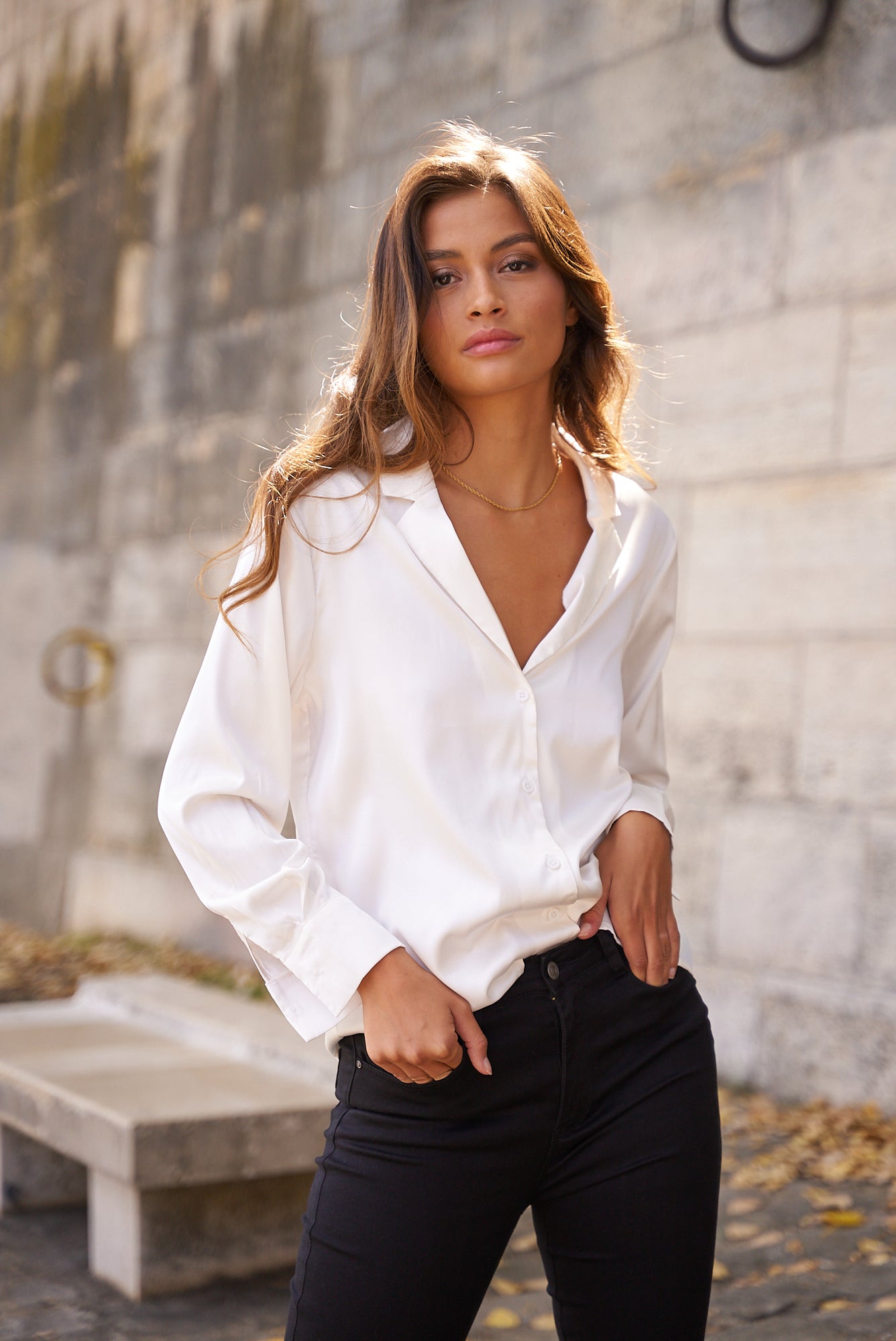 Chemise Paris satinée col pyjama
