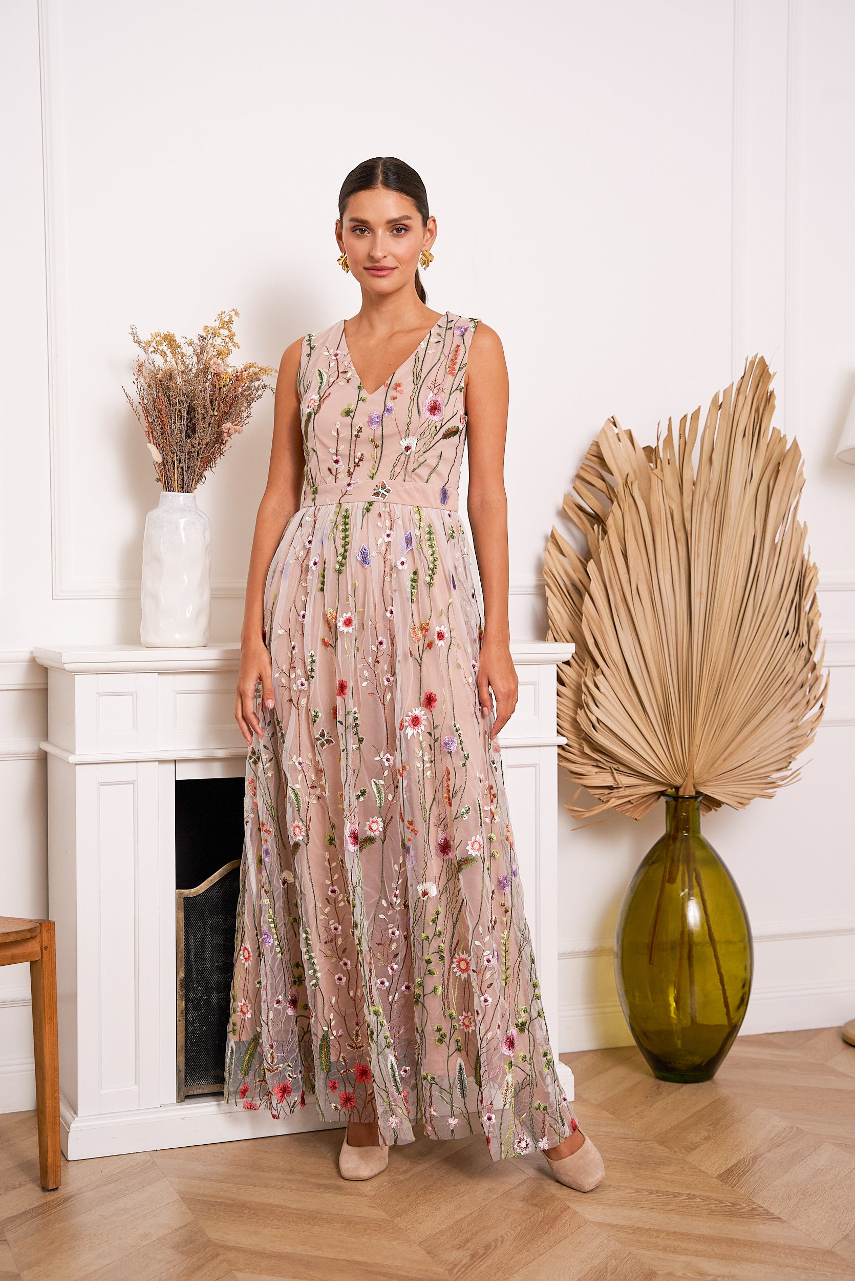 Robe longue Josephine en tulle fleurie romantique