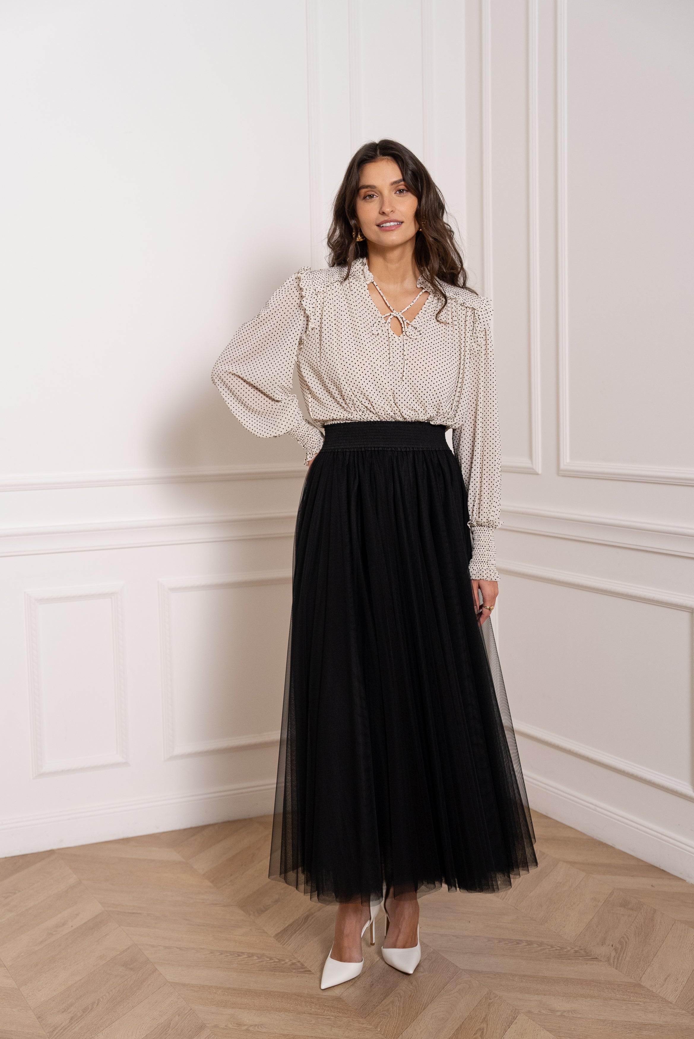 Blouse Coco en dentelle plumetis à pois