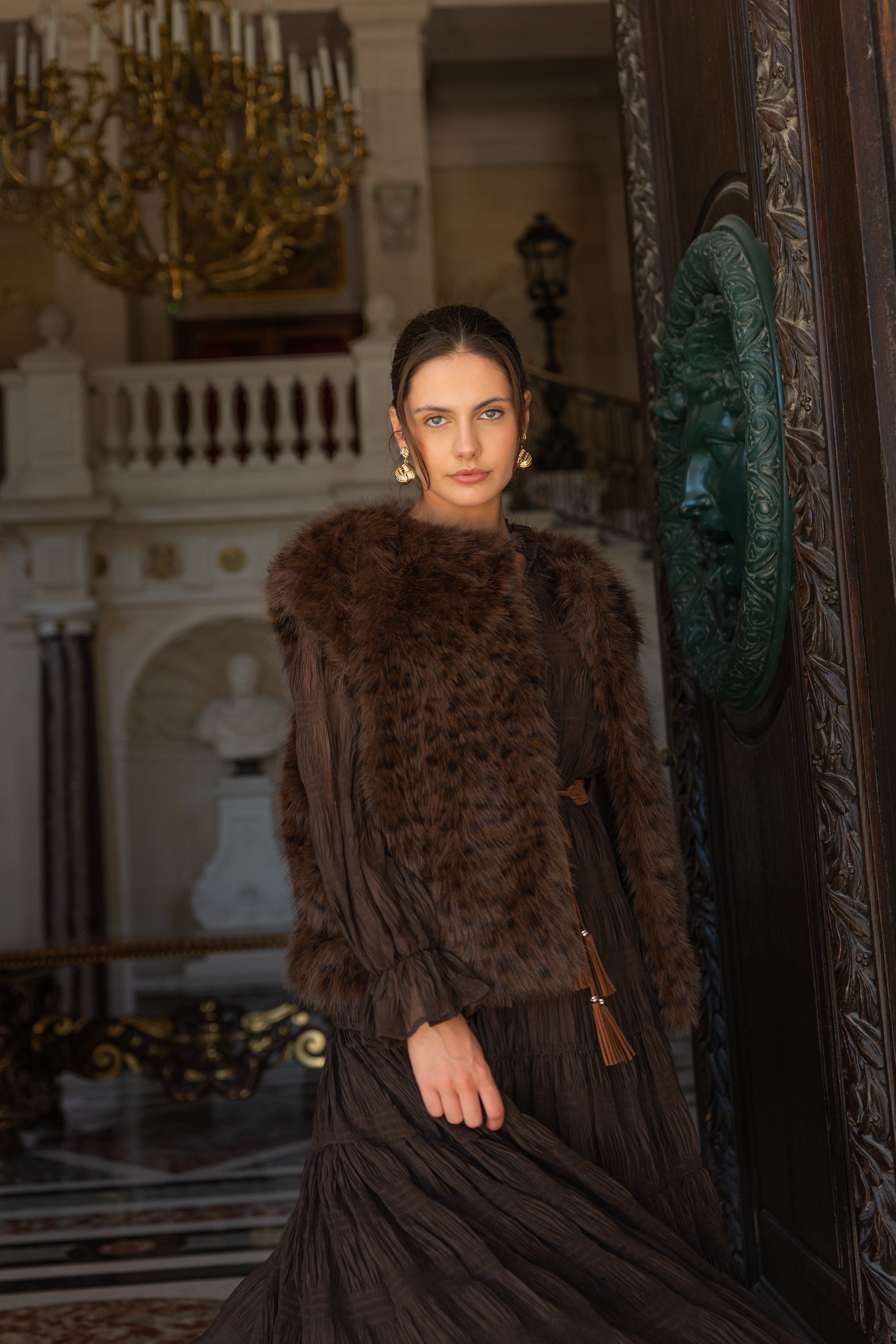 Veste Barbara sans manches en fausse fourrure Léopard
