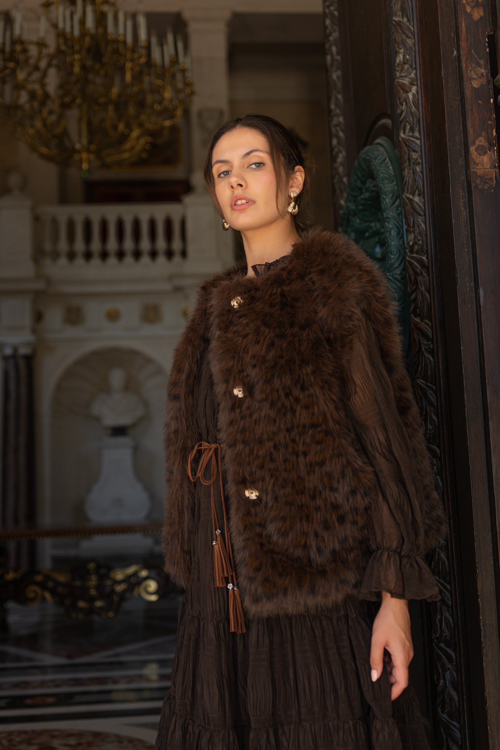 Veste Barbara sans manches en fausse fourrure Léopard
