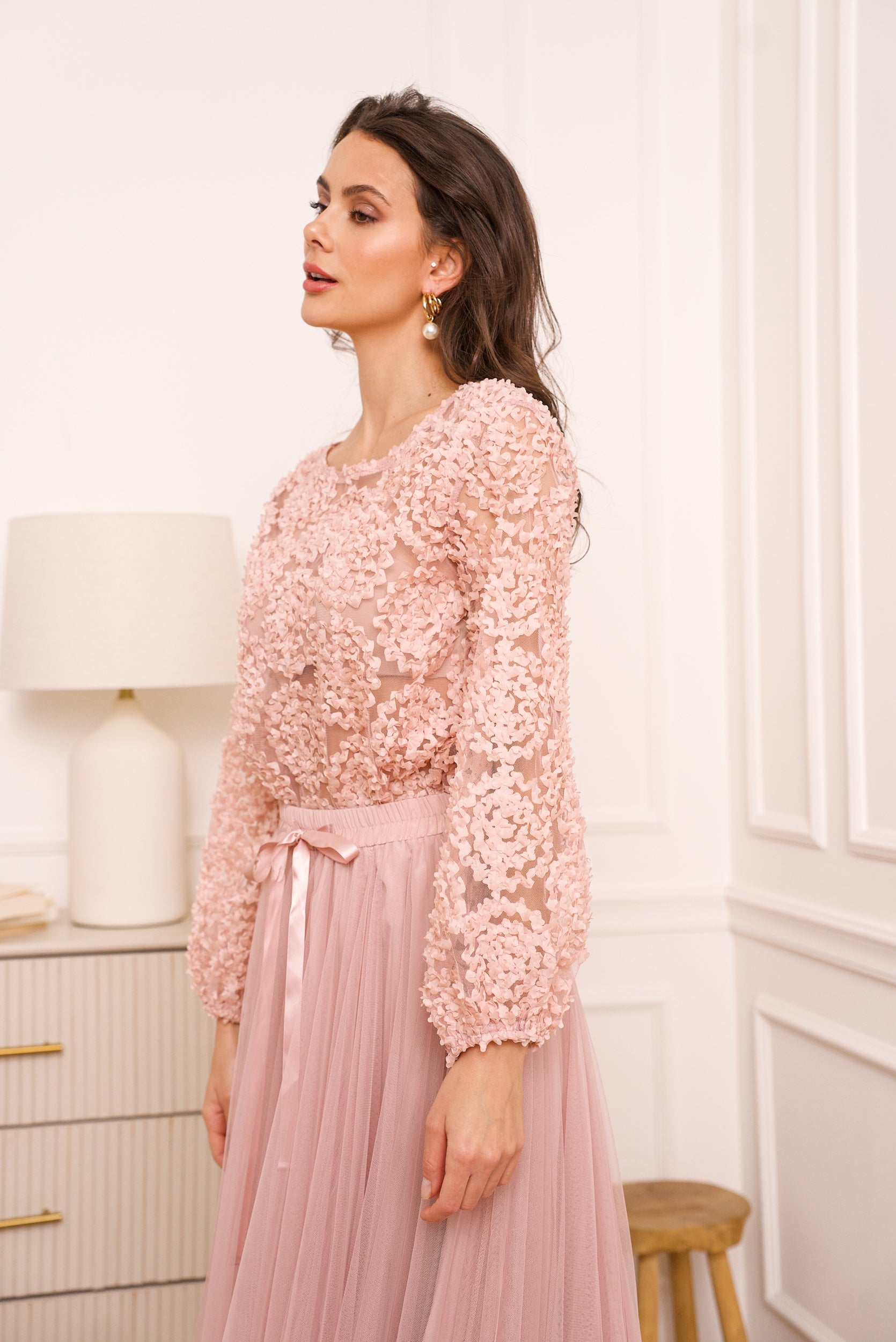 Blouse dentelle à rosaces