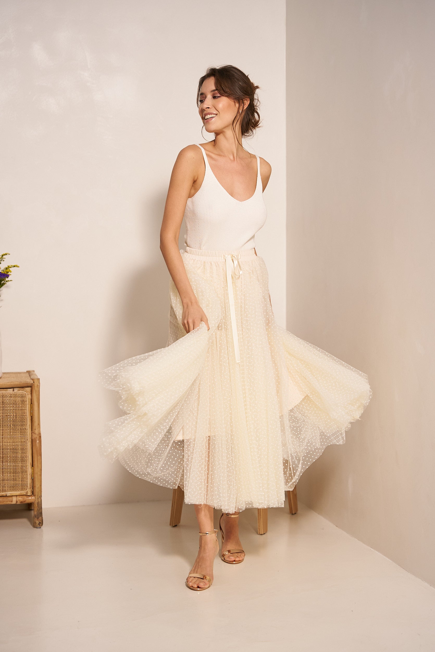 Jupe Aria en tulle plumetis à pois