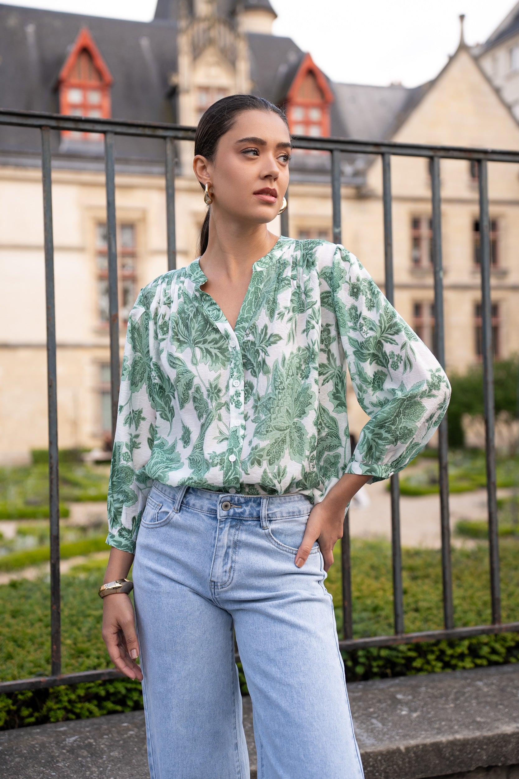 Chemise Eléna en soie imprimée fleurie