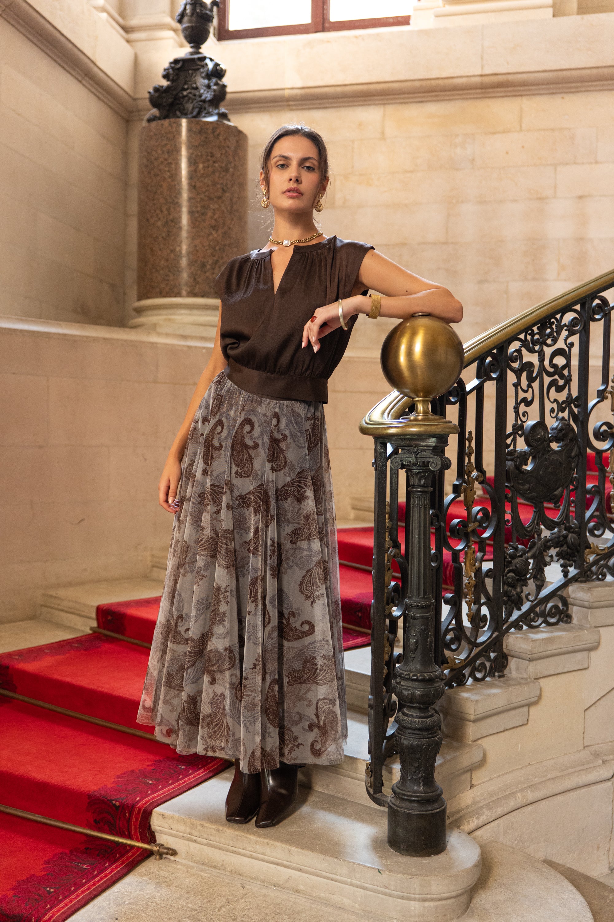 Jupe Ambre en tulle imprimé paisley
