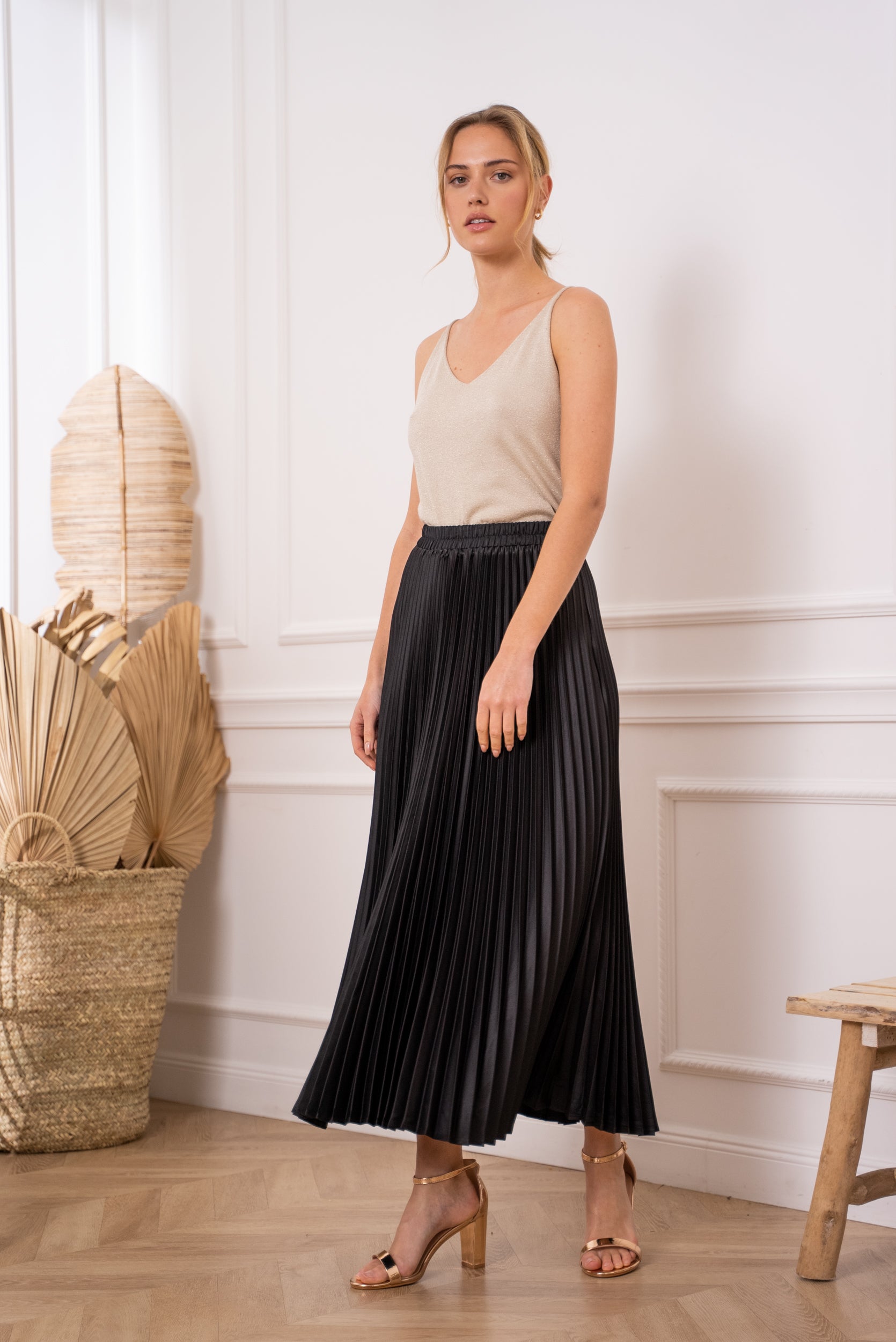 Wild leopard satin pleated skirt 