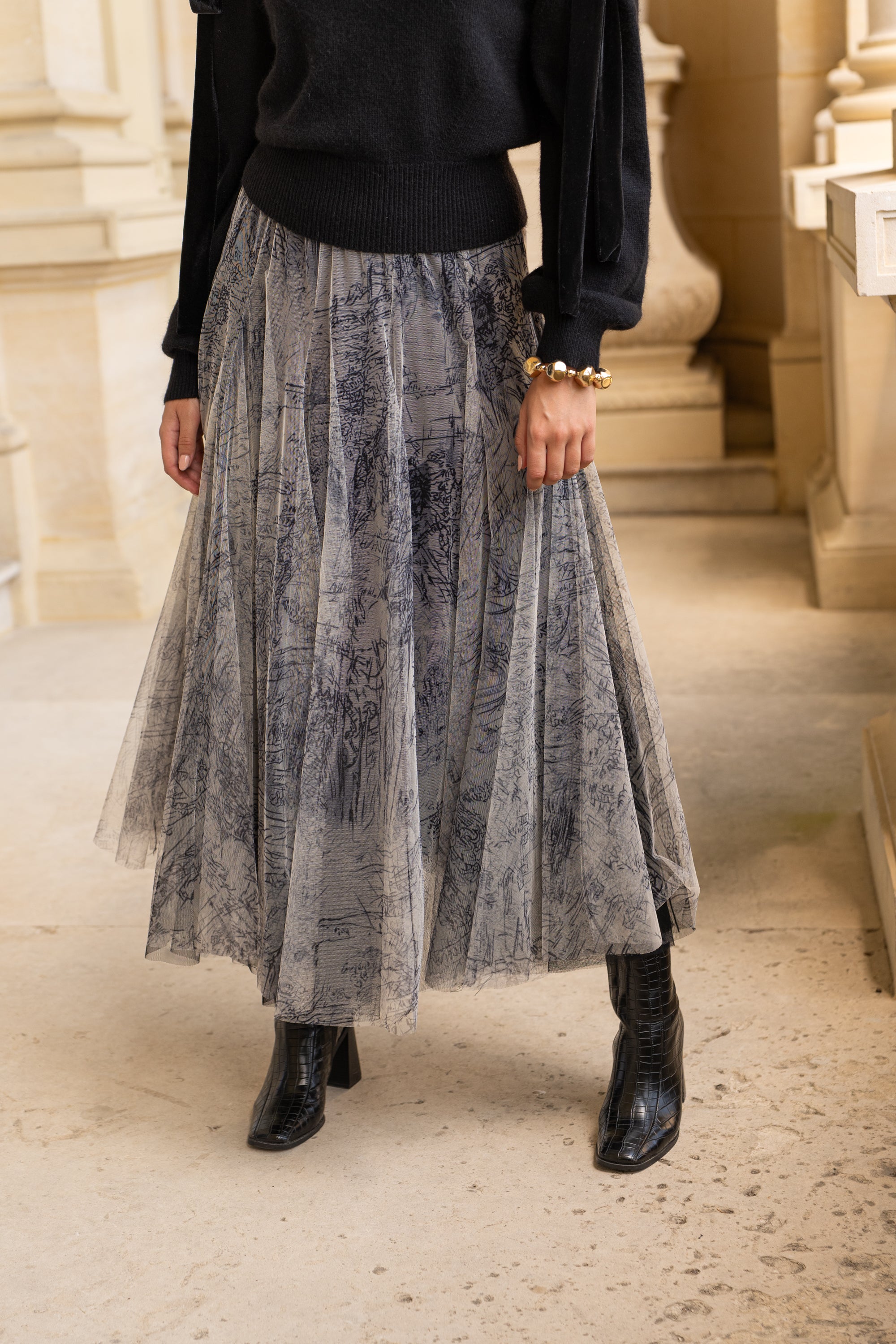 Jupe Ambre en tulle imprimé toile de Jouy