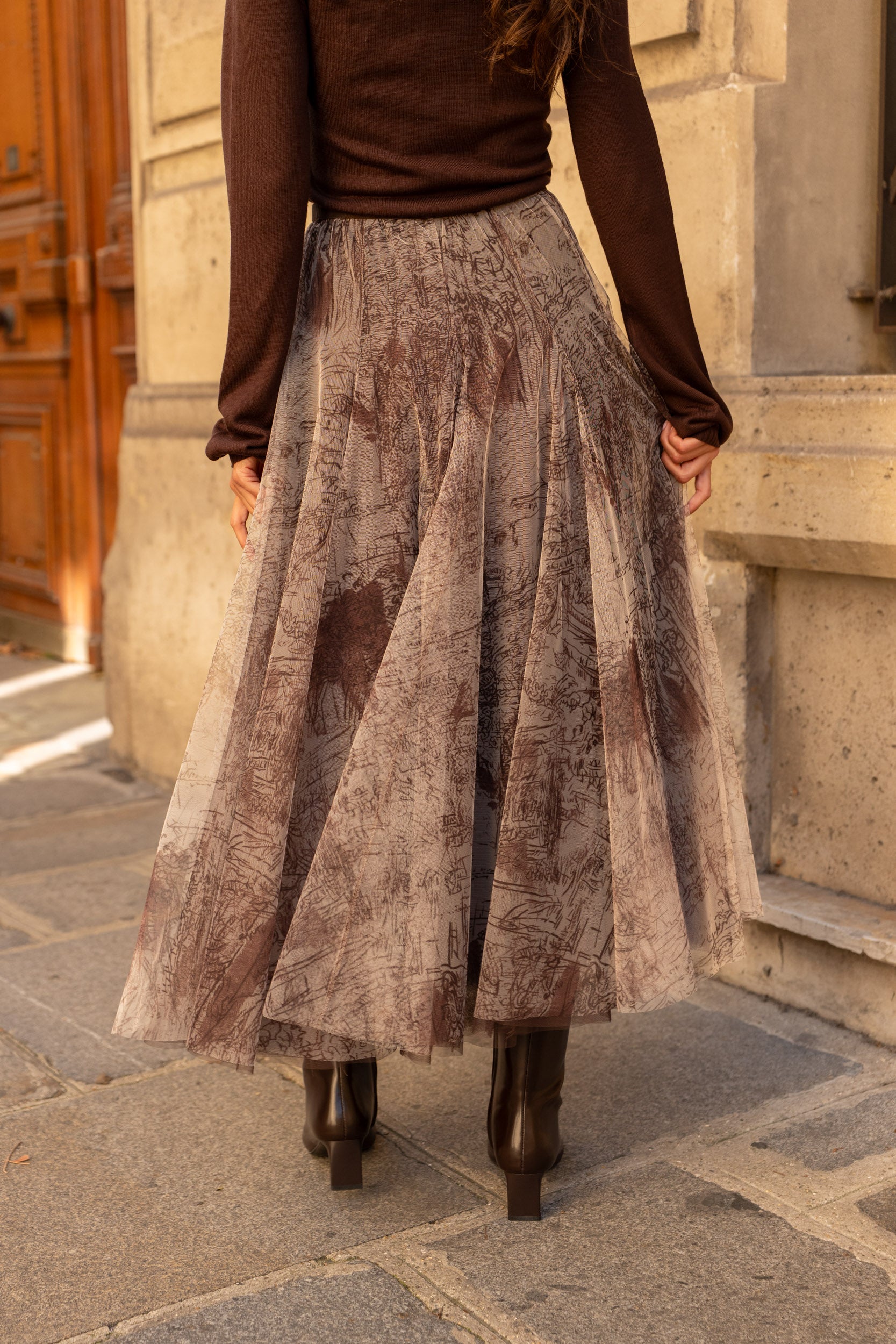 Jupe Ambre en tulle imprimé toile de Jouy