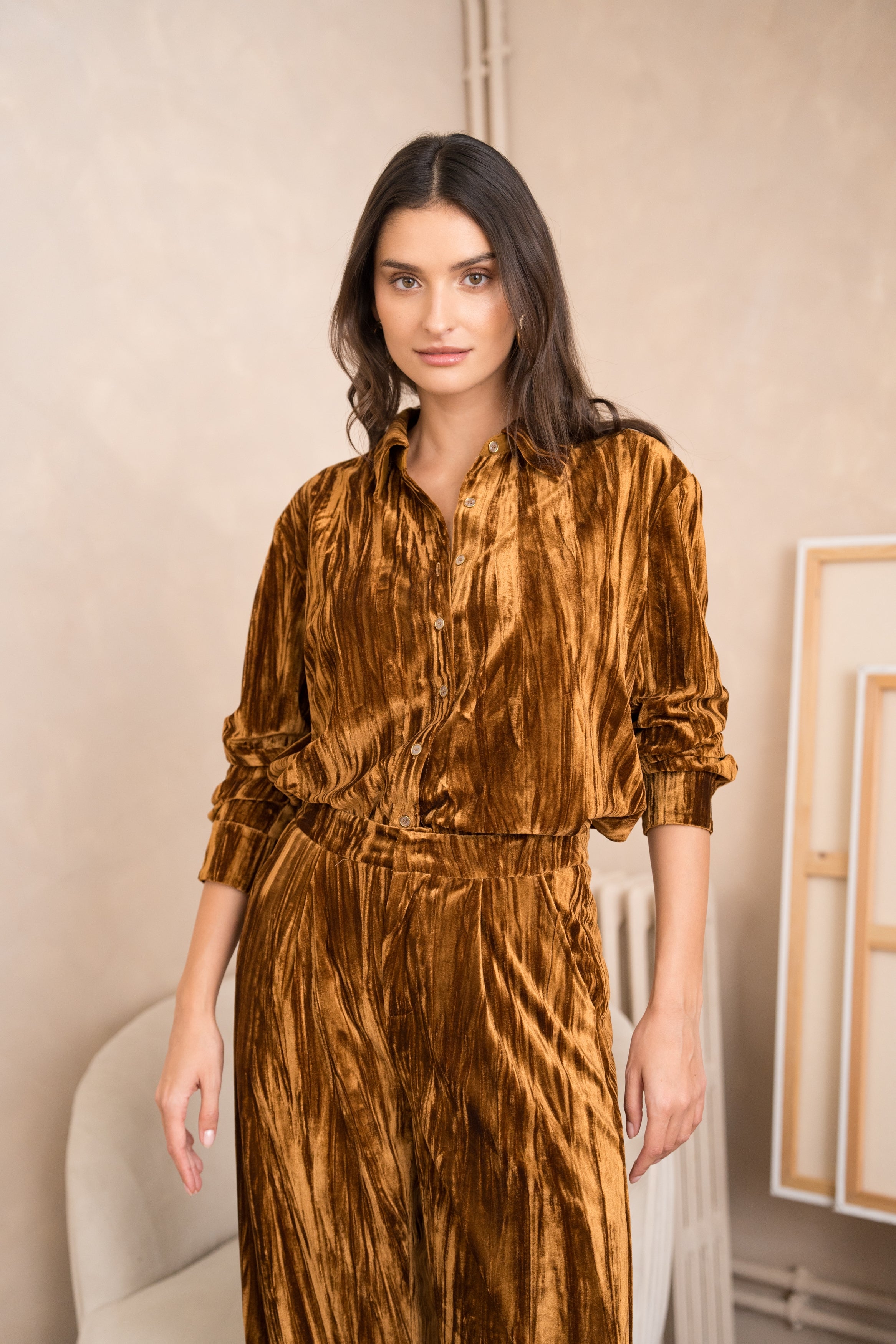 Chemise oversize Georgia en velours froissé