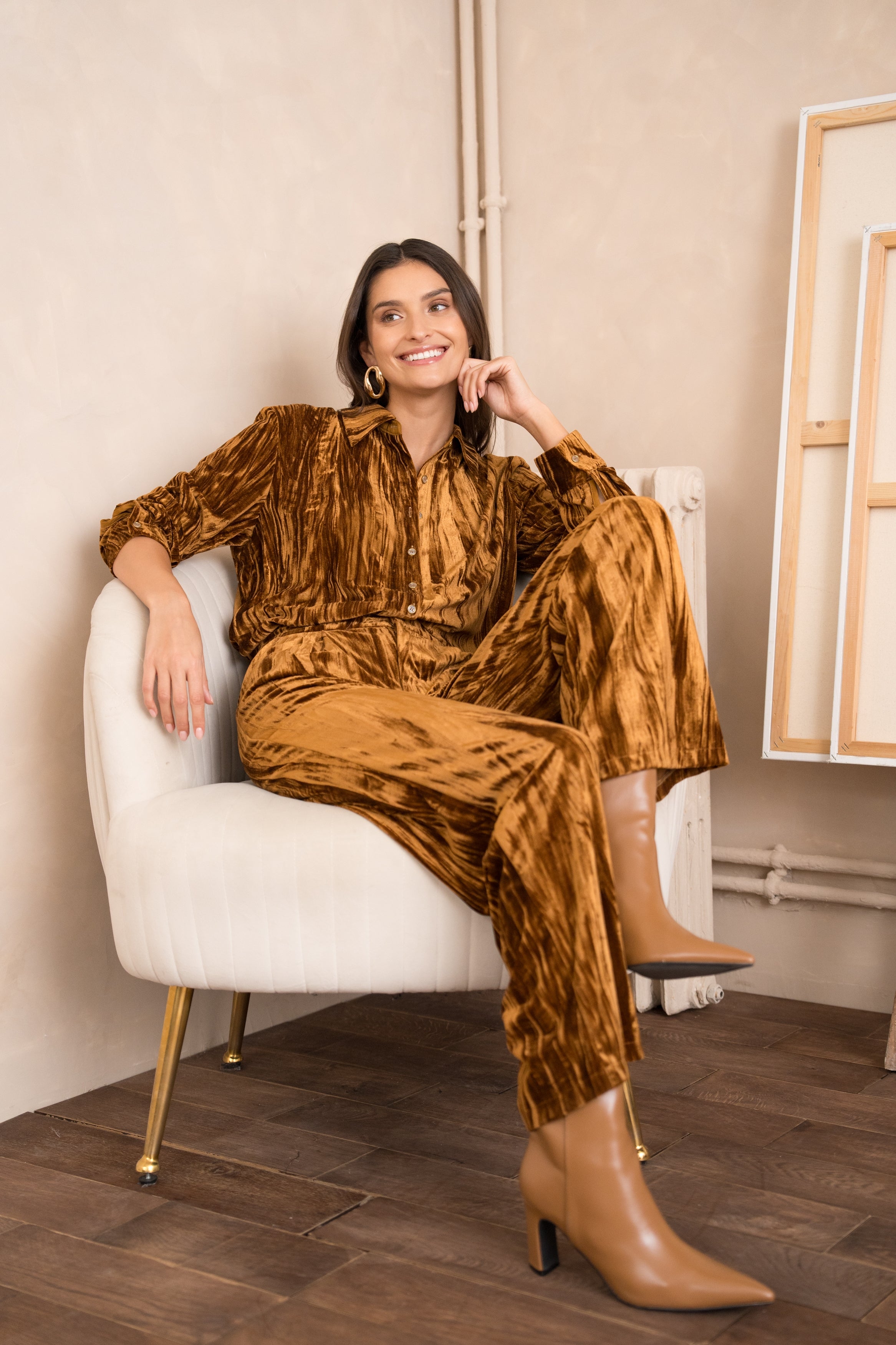 Chemise oversize Georgia en velours froissé