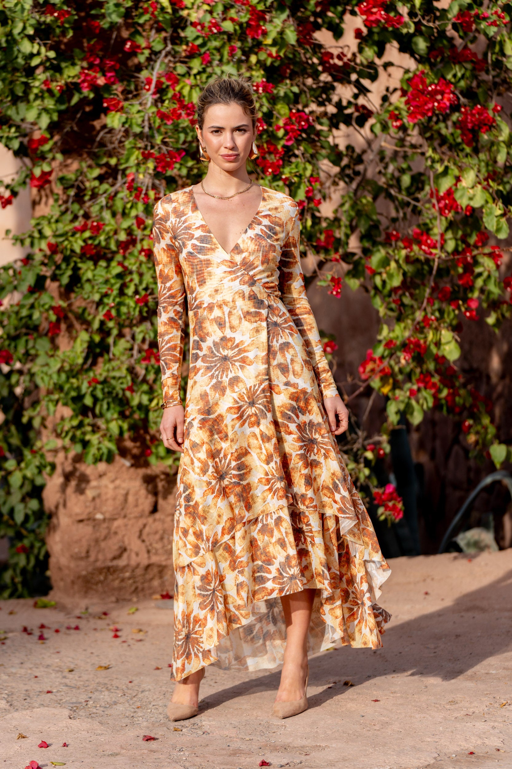 Robe portefeuille en résille imprimé fleuri