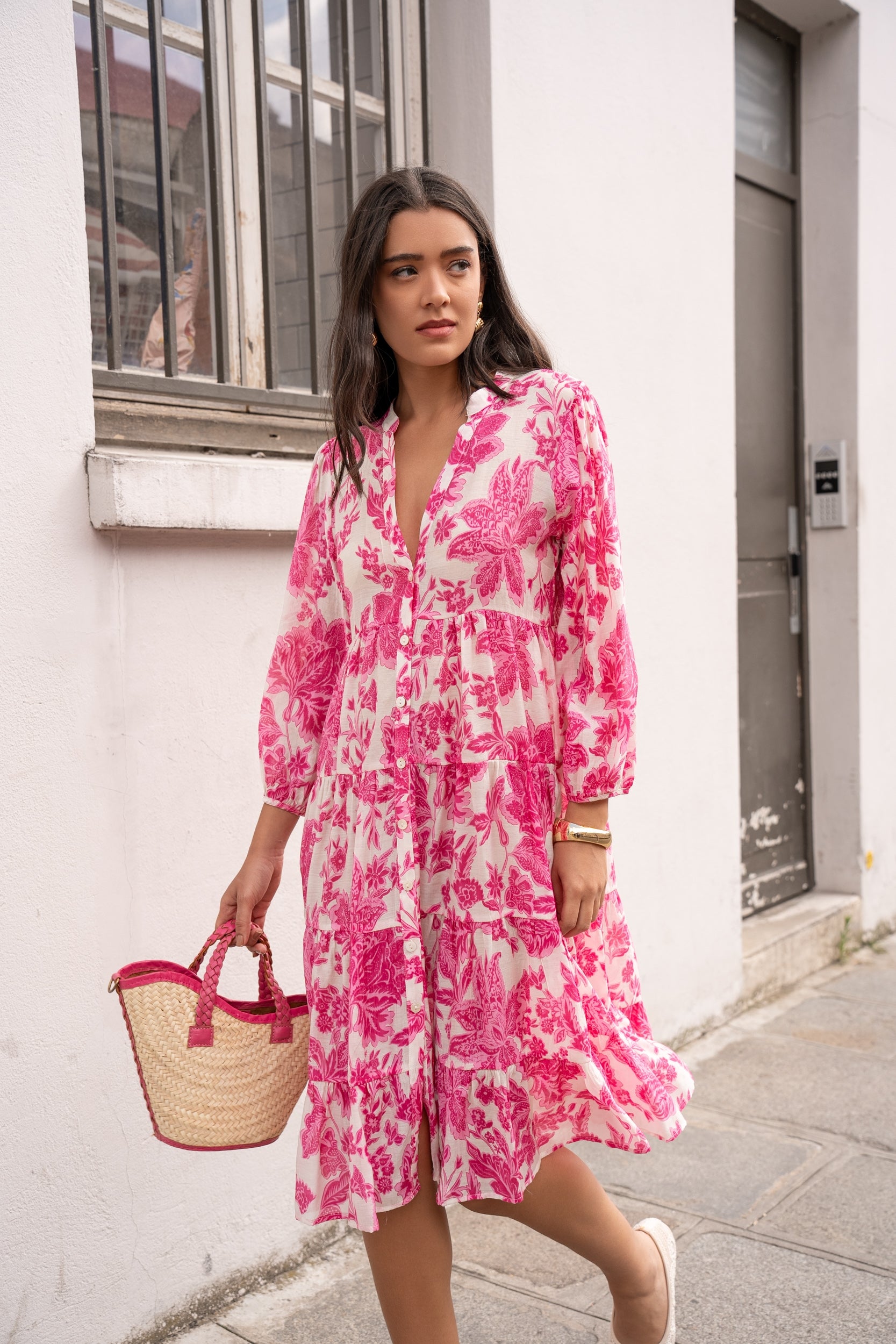 Robe mi-longue Sienna imprimé en soie