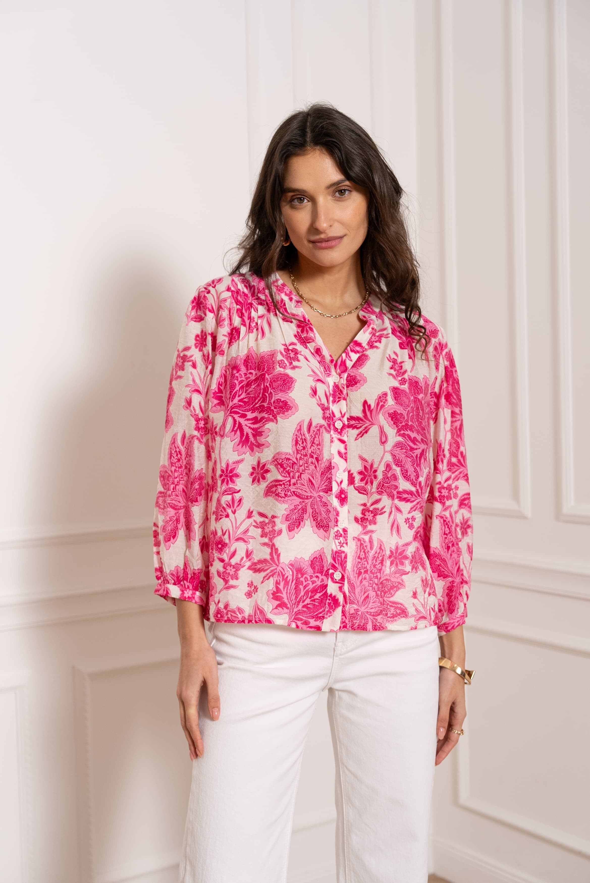 Chemise Eléna en soie imprimée fleurie