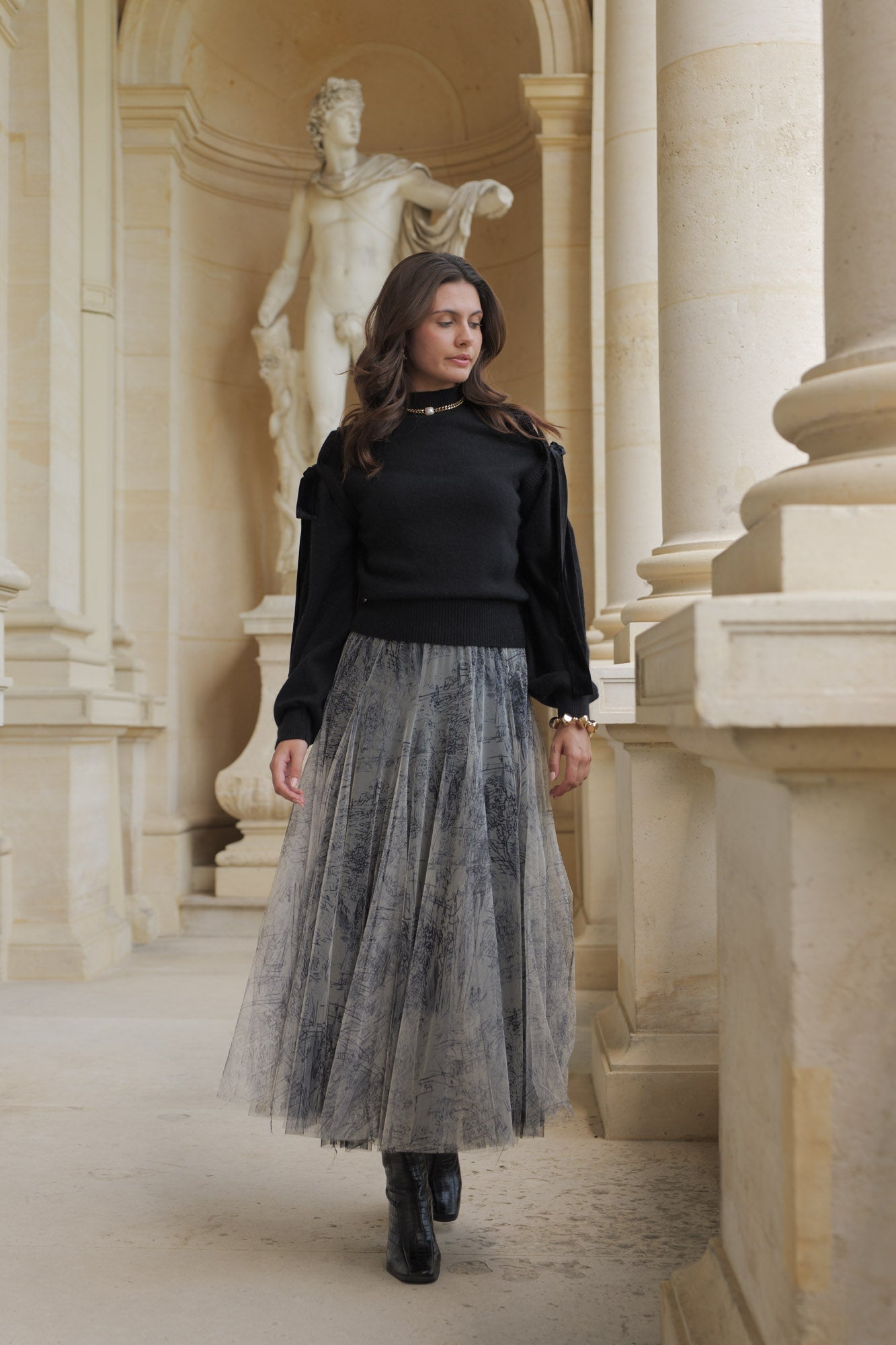 Jupe Ambre en tulle imprimé toile de Jouy